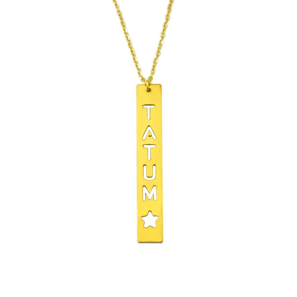 Stan-Deed Personalized Bar Necklace Name Plate with Cut Out Letters Custom Name Pendant Jewelry (Gold)
