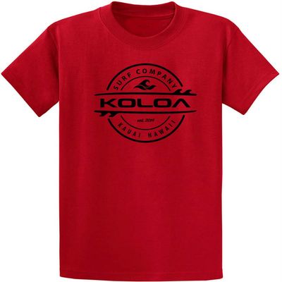 Koloa Surf Youth Thruster Surfboards Logo Heavyweight Tee-M-Red/b
