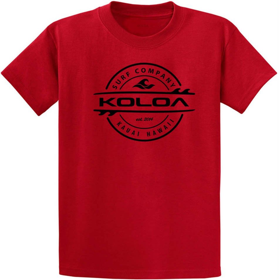 Koloa Surf Youth Thruster Surfboards Logo Heavyweight Tee-M-Red/b