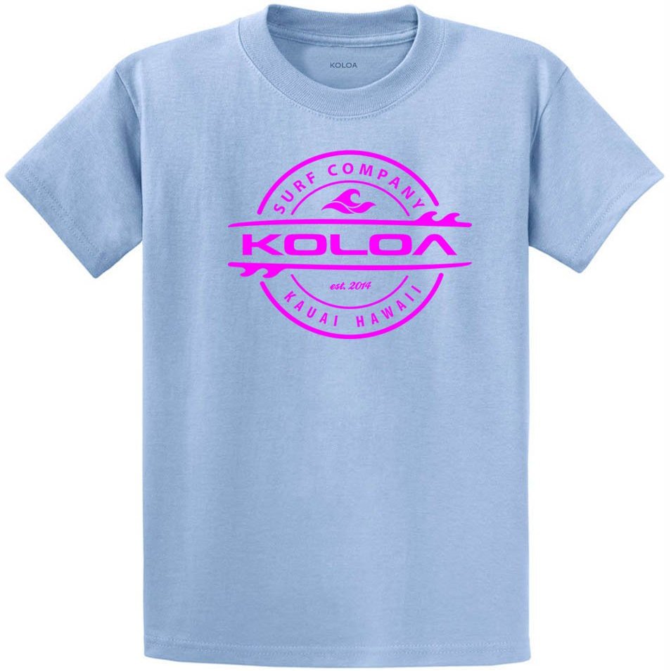 Koloa Surf Company Youth Thruster Surfboards Logo Heavyweight Tee - Medium - LightBlue/Pink