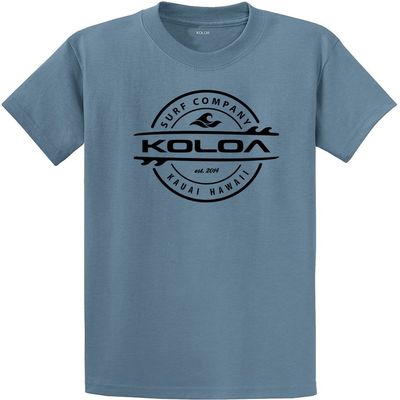 Koloa Surf Company Youth Thruster Surfboards Logo Heavyweight Tee - Large - Stone Blue