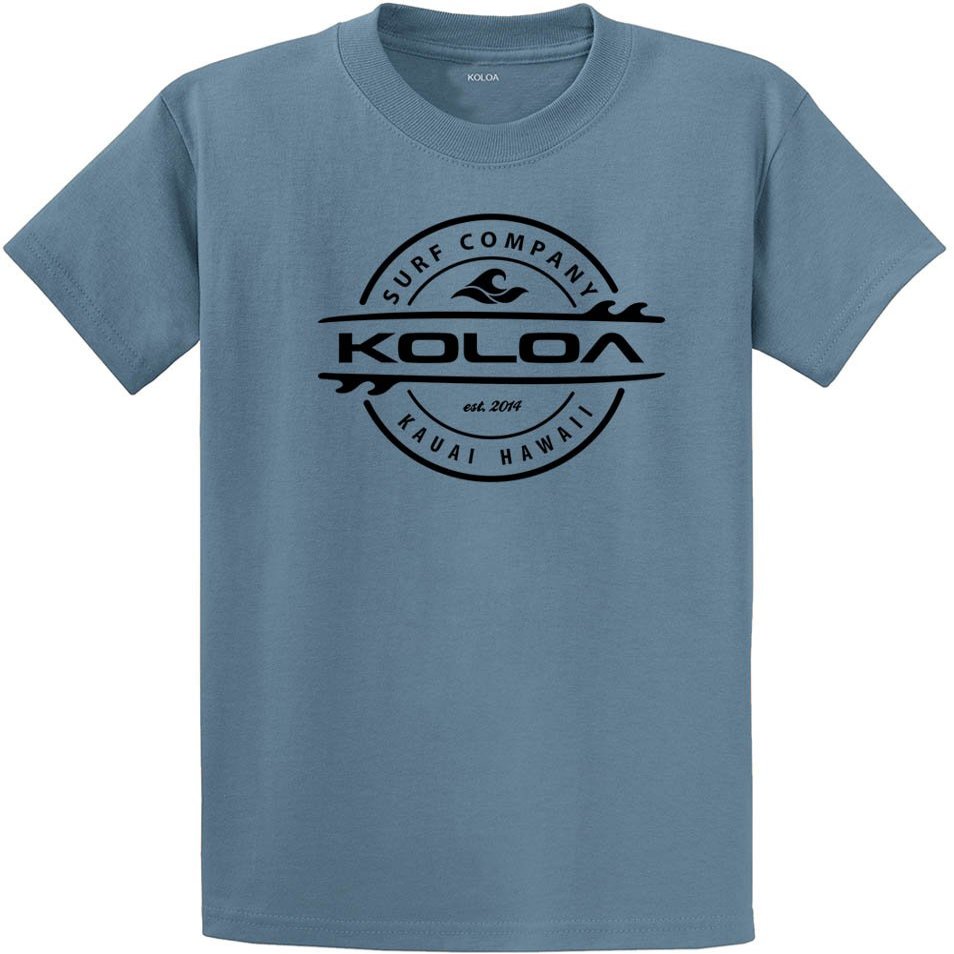 Koloa Surf Company Youth Thruster Surfboards Logo Heavyweight Tee - Large - Stone Blue