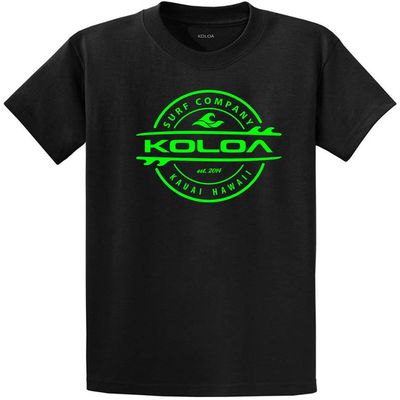 Koloa Surf Company Youth Thruster Surfboards Logo Heavyweight Tee - Medium - Black/Green