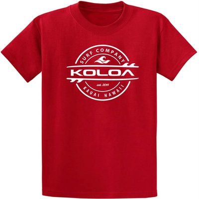 Koloa Surf Youth Thruster Surfboards Logo Heavyweight Tee-M-Red/w