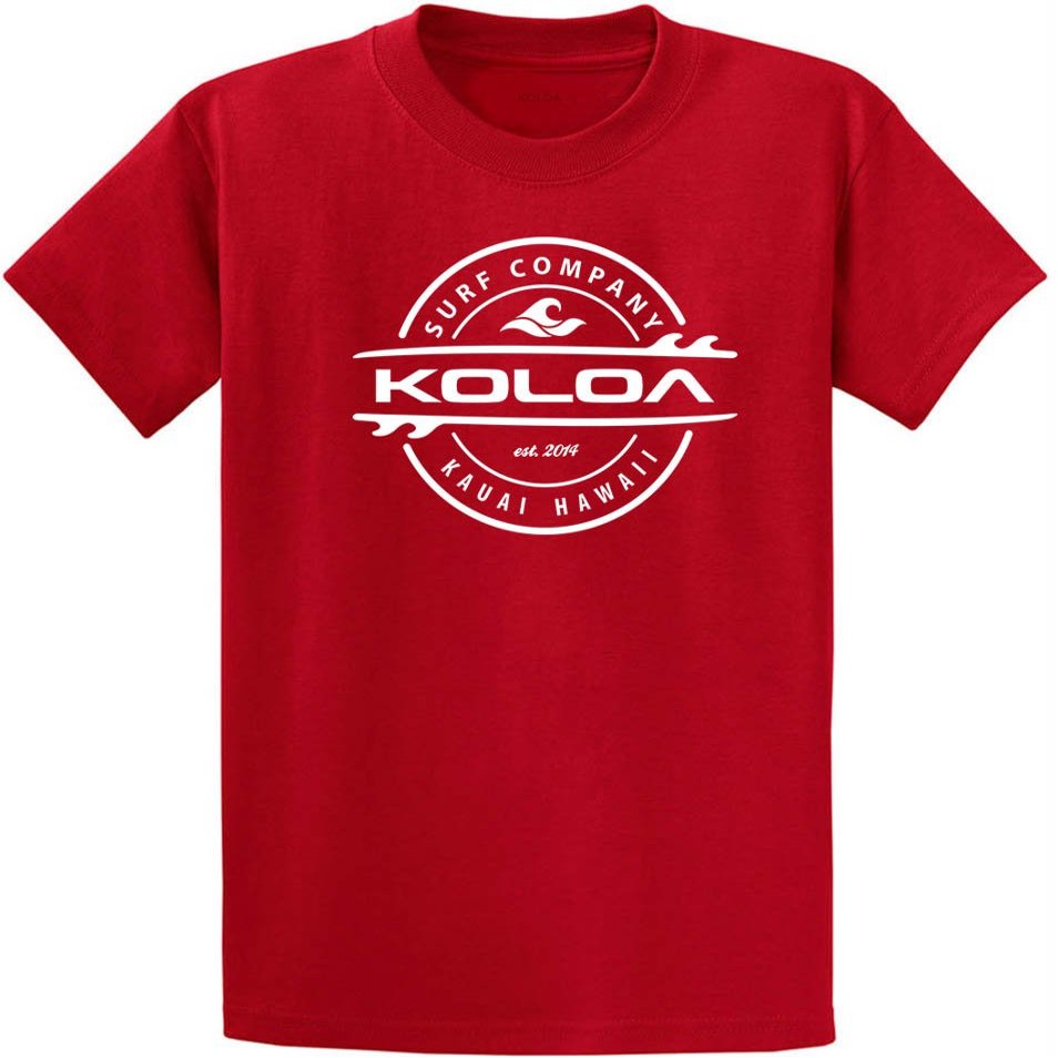 Koloa Surf Youth Thruster Surfboards Logo Heavyweight Tee-M-Red/w