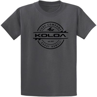 Koloa Surf Youth Thruster Surfboards Logo Heavyweight Tee-M-Charcoal/b