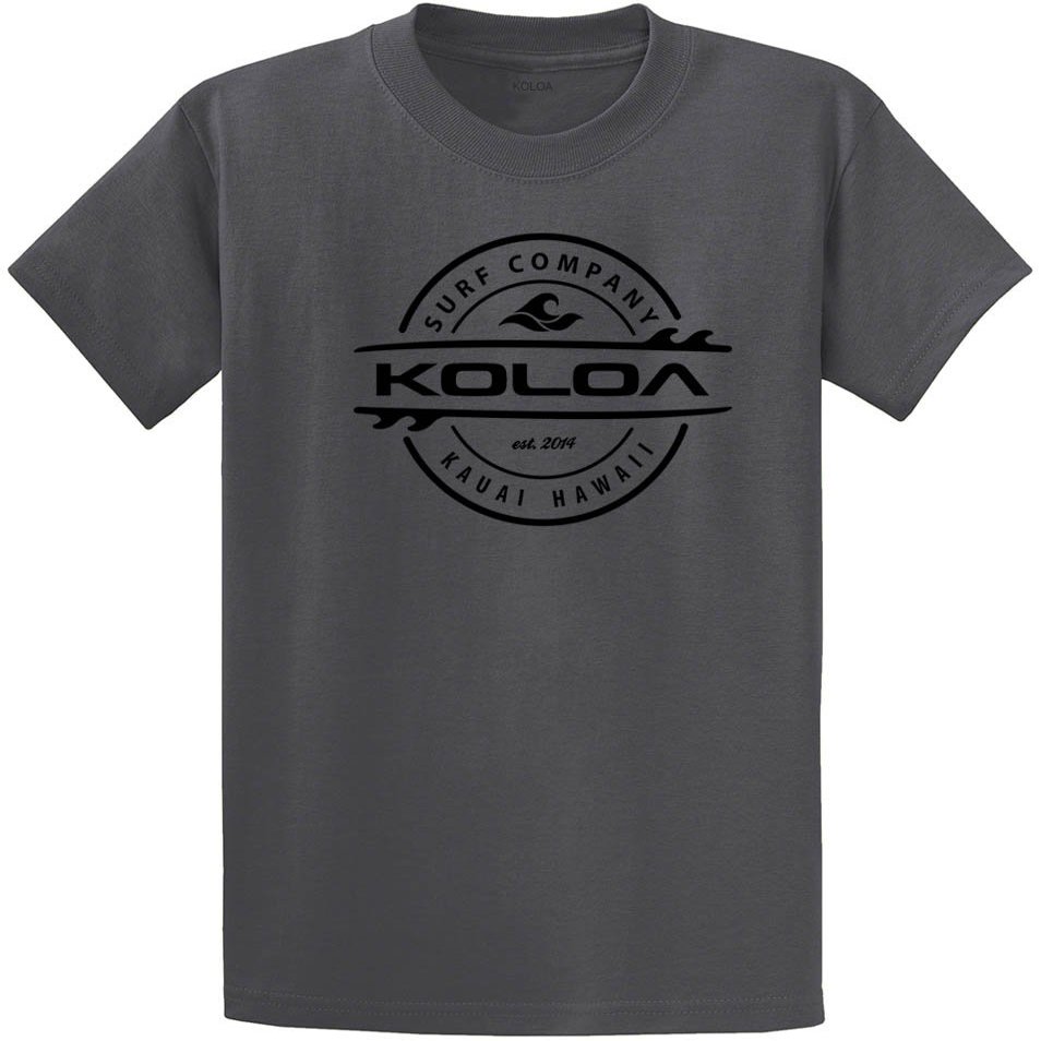 Koloa Surf Youth Thruster Surfboards Logo Heavyweight Tee-M-Charcoal/b