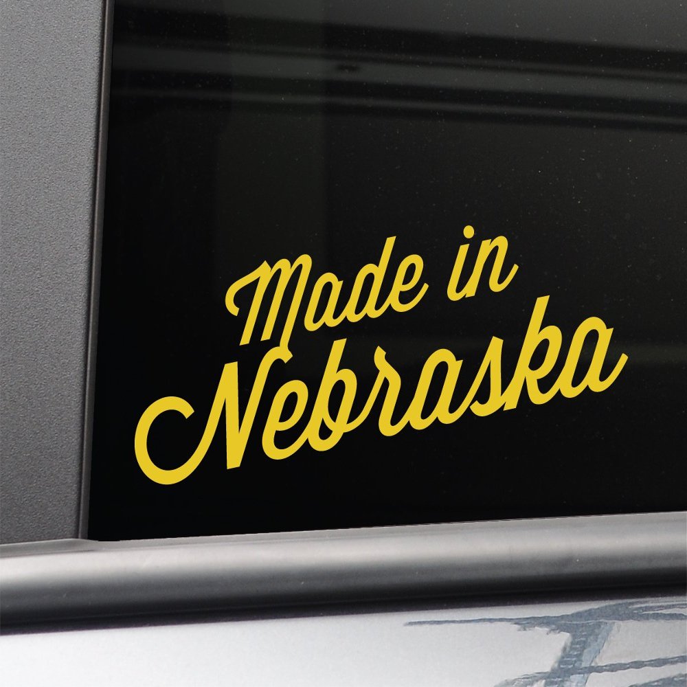 Nashville Decals Made in Nebraska Vinyl Decal Laptop Car Truck Bumper Window Sticker, 7.5" x 3.25", Yellow