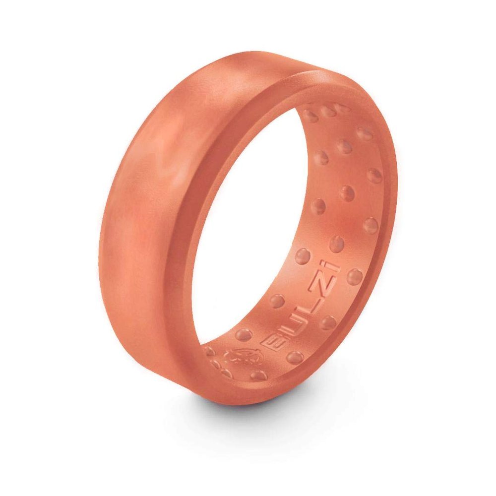 BULZi Wedding Bands, Massaging Comfort Fit Premium Silicone Ring with Airflow, Beveled Edge Design, Mens and Womens Rings, Breathable Flexible Work Safety (Rose Gold Beveled Size 7)