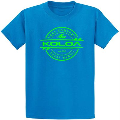 Koloa Surf Youth Thruster Surfboards Logo Heavyweight Tee-XS-Sapphire/Green