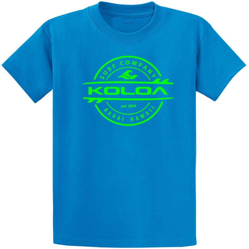 Koloa Surf Youth Thruster Surfboards Logo Heavyweight Tee-XS-Sapphire/Green