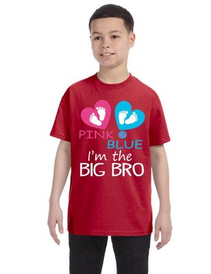 ALLNTRENDS Kids Youth T Shirt Pink Or Blue Im The Big Bro New Brother Reveal Tee (L, Red)