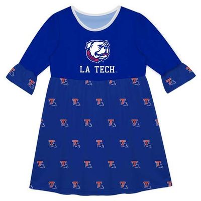 Vive La Fete Louisiana Tech Print Blue Amy Dress Three Quarter Sleeve