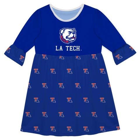 Vive La Fete Louisiana Tech Print Blue Amy Dress Three Quarter Sleeve