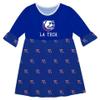 Vive La Fete Louisiana Tech Print Blue Amy Dress Three Quarter Sleeve view 1