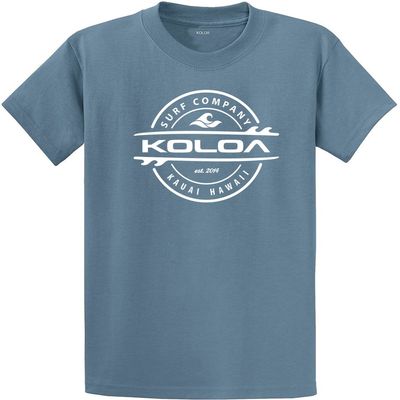 Koloa Surf Company Youth Thruster Surfboards Logo Heavyweight Tee-XL-StoneBlue/w