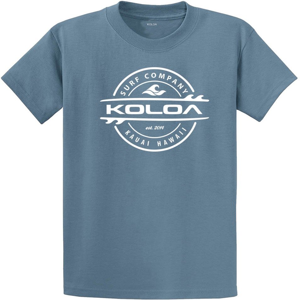 Koloa Surf Company Youth Thruster Surfboards Logo Heavyweight Tee-XL-StoneBlue/w