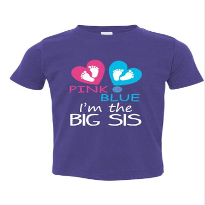 ALLNTRENDS Toddler T Shirt Pink Or Blue I'm The Big Sis Reveal New Born Sister (5/6, Purple)