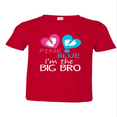 ALLNTRENDS Toddler T Shirt Pink Or Blue I'm The Big Bro Reveal New Born Brother (5/6, Red)