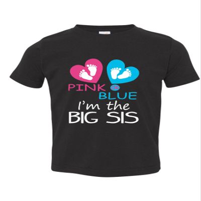 ALLNTRENDS Toddler T Shirt Pink Or Blue I'm The Big Sis Reveal New Born Sister (5/6, Black)