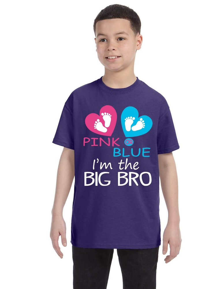 ALLNTRENDS Kids Youth T Shirt Pink Or Blue Im The Big Bro New Brother Reveal Tee (S, Purple)
