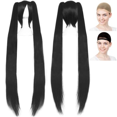 CaseEden Cosplay Wig with Hair Black Rock Shooter Noise Miku Linary Lee Long Black Hair White Merce Wig Net Set of 2