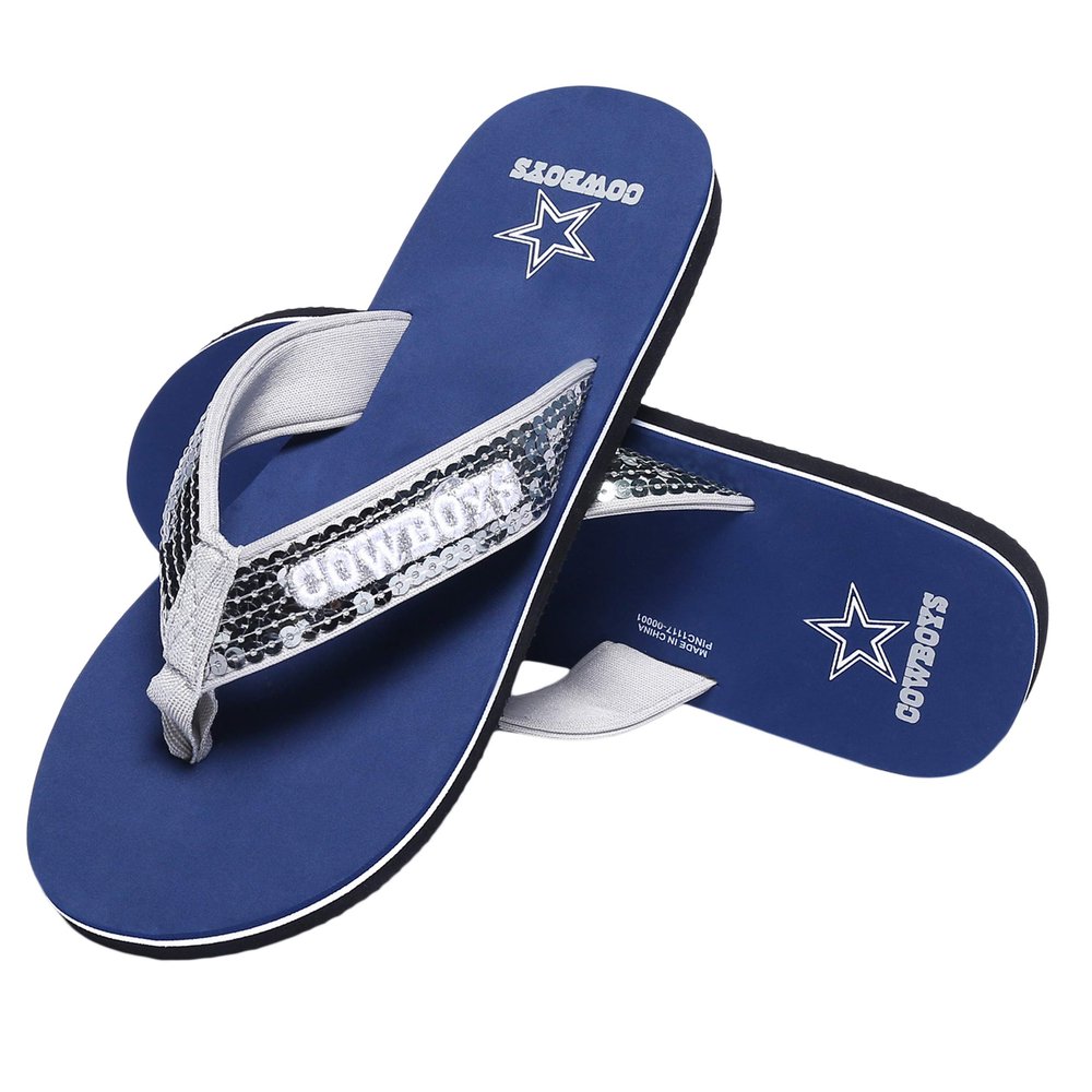 FOCO Dallas Cowboys NFL Womens Sequin Flip Flops - L - (11-12)