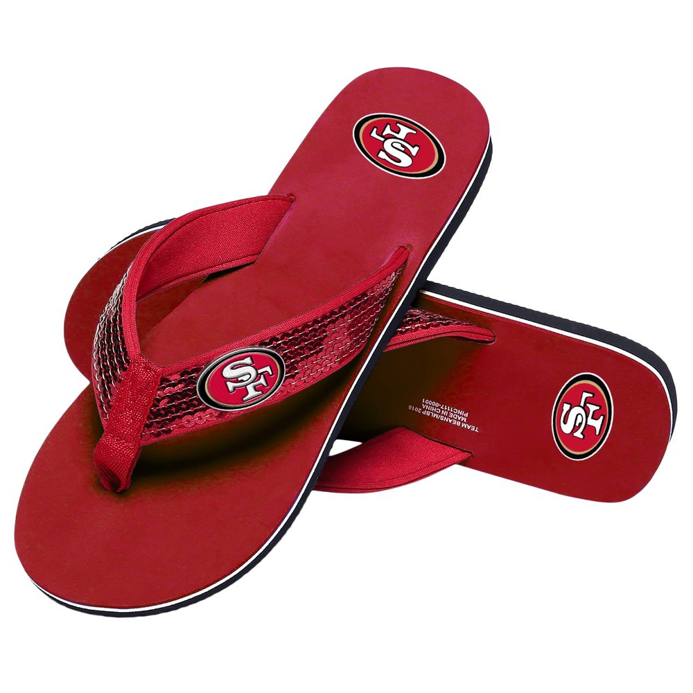 FOCO San Francisco 49ers NFL Womens Sequin Flip Flops - S