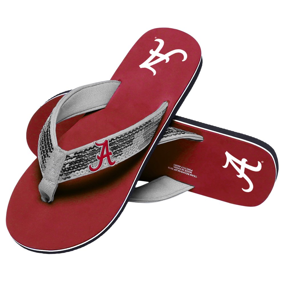 FOCO Womens Ncaa College Team Logo Strap Sandals Alabama Sequin Flip Flop - Large, Team Color, 9-10 US
