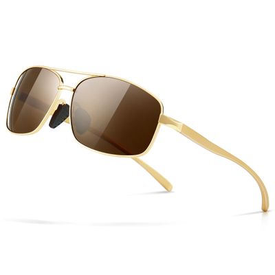 SUNGAIT Ultra Lightweight Rectangular Polarized Sunglasses Men UV400 Protection (Gold Frame Brown Lens, 62) Metal Frame SGT458 JKC-CA