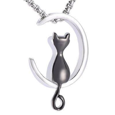 Oinsi Pet Remembrance Jewelry - Lovely Cat Stainless Steel Cremation Urn Necklace for Ashes (Black)