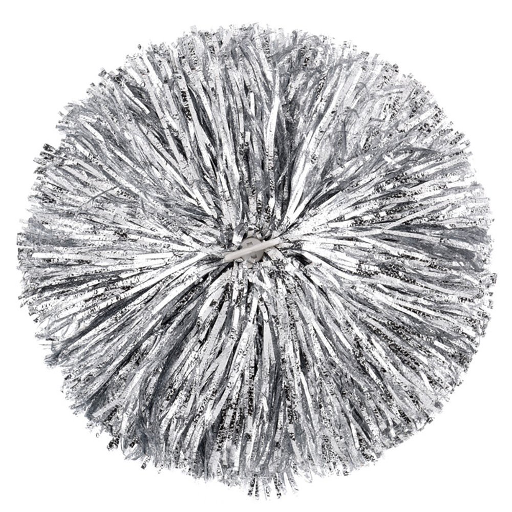 2PCS Cheerleading Poms Dance Ball Party Sports Pompoms Metallic Foil Cheerleader Pom Poms Sports Party Accessories for Football Basketball Cheers (Silver, Medium)