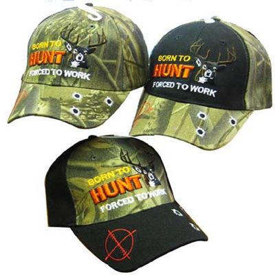 AES Born to Hunt Forced to Work Deer Hunting Black Bill Embroidered Cap Hat (TOPW)