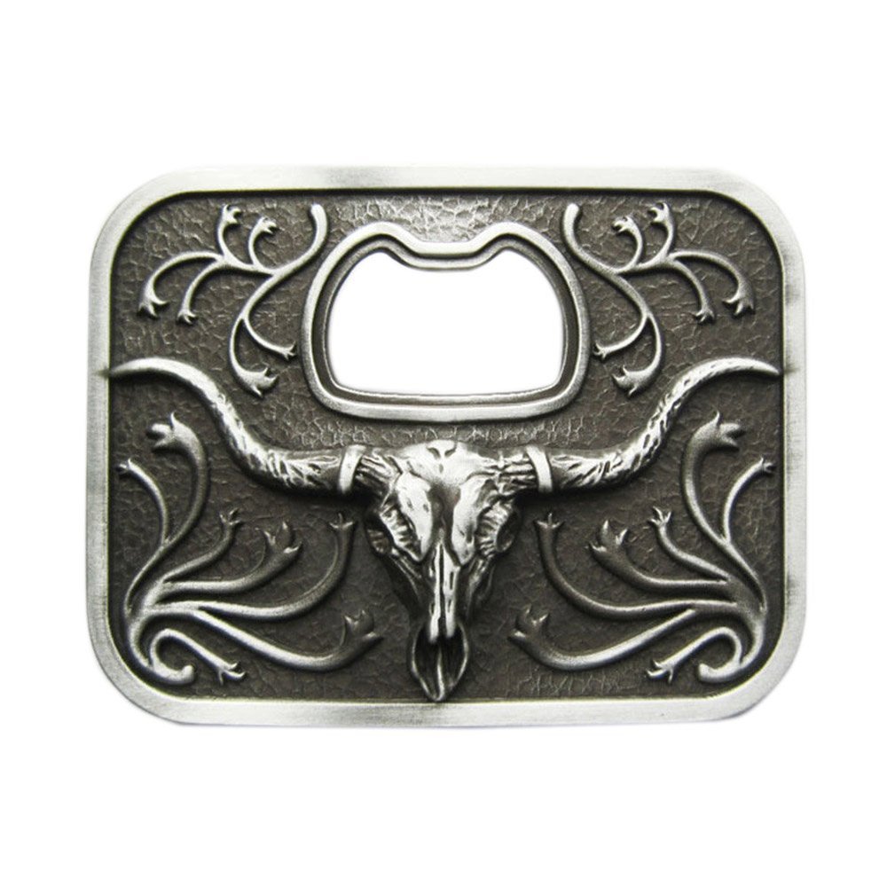 Vintage Style Longhorn Bull Star Bottle Opener Belt Buckle