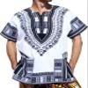 RaanPahMuang Traditional African Dashiki Shirt in Light Thin Grade Batik Cotton, 7X-Large, White Black view 1