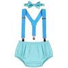 Baby Boys Cake Smash Clothes Diaper Suspenders Pants Bow Tie 3PCS Set First 1st 2nd Birthday Outfit for Photo Prop Party Light Blue + Blue 3-24 Months view 1