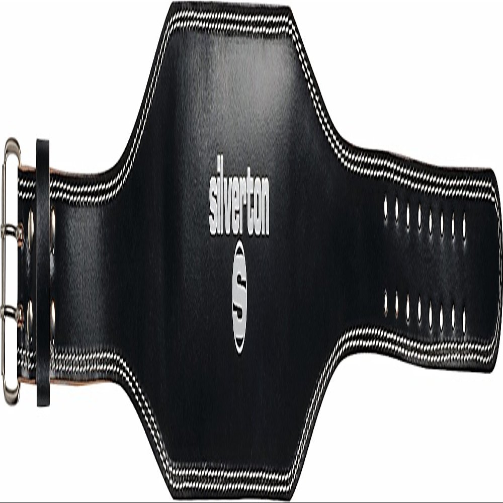 Silver Tone Leather Weight Lifting Belt, Unisex, 43285M, Black , M