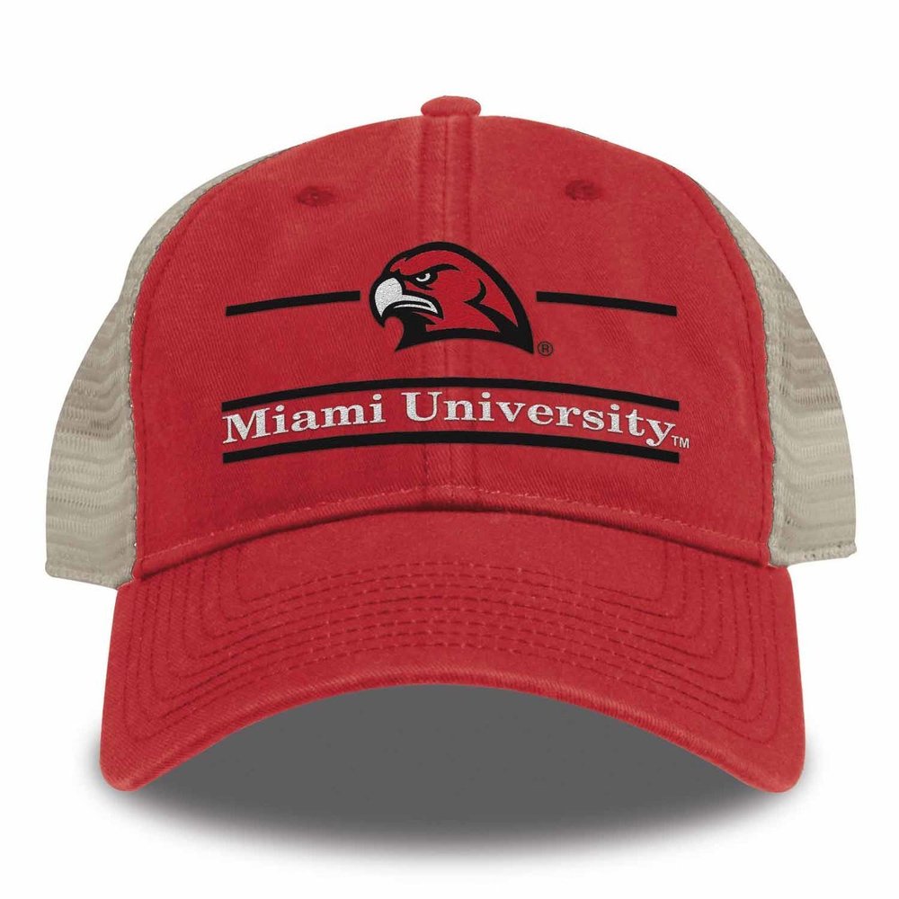 The Game Split Bar Design Trucker Mesh Hat, Red, Adjustable, Miami (Ohio) Redhawks