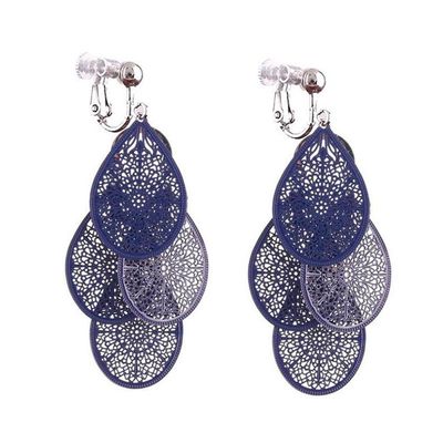 GRACE JUN Multi-layer Teardrop Clip on Earrings No PIerced for Women Fashion Ear Clip(Blue clip on)
