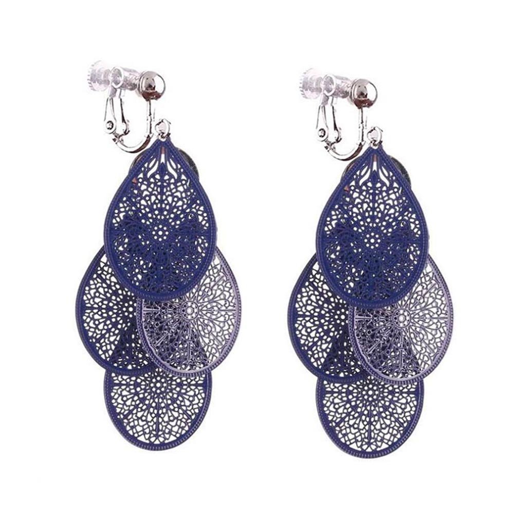 GRACE JUN Multi-layer Teardrop Clip on Earrings No PIerced for Women Fashion Ear Clip(Blue clip on)