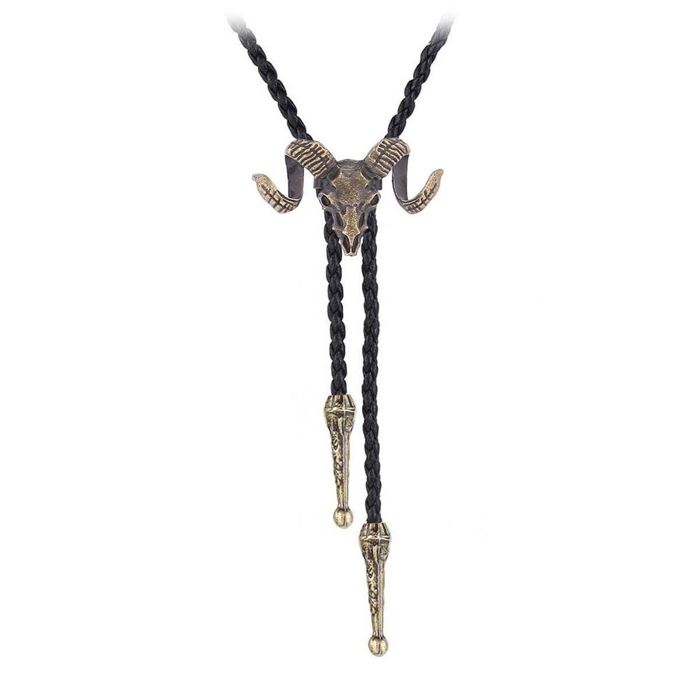 BRBAM Vintage Style Bolo Tie Western Cowboy Leather Rodeo Bolo Bola Tie Necktie for Man (Sheep Skull-G)