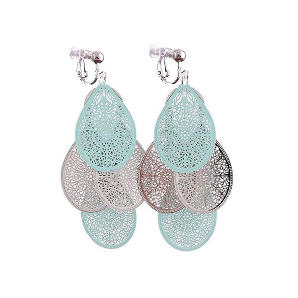 Grace Jun Handmade Multi-layer Clover Water Drop Shape Clip on Earrings No Pierced for Women (Mix clip on)