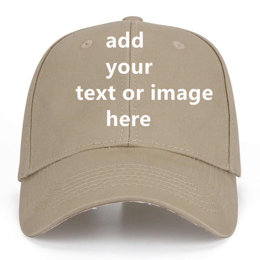 Custom Baseball Cap for Men Women - Personalized Hat Text/Logo/Image, Customized Adjustable Trucker Caps Casual Sun Peak Hat Travel & Gifts Khaki