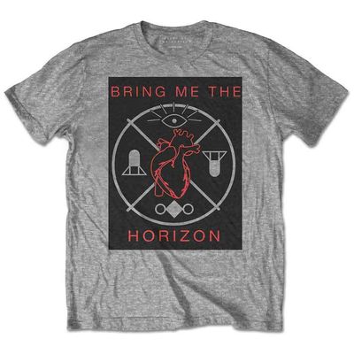 Bring Me The Horizon T Shirt Heart & Symbols Band Logo Official Mens Grey Size XL
