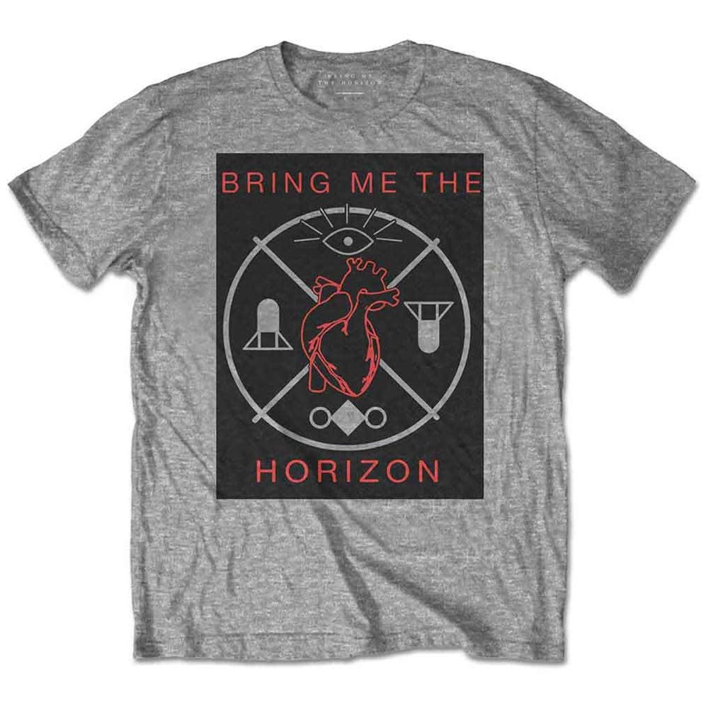 Bring Me The Horizon T Shirt Heart & Symbols Band Logo Official Mens Grey Size XL