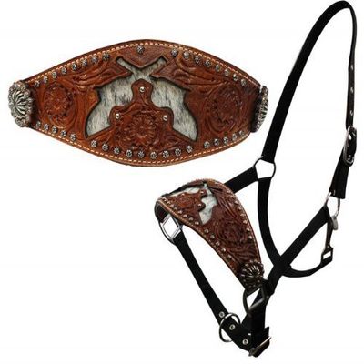 Showman Bronc Halter w/Floral Tooling & Genuine Cowhide Dueling Guns