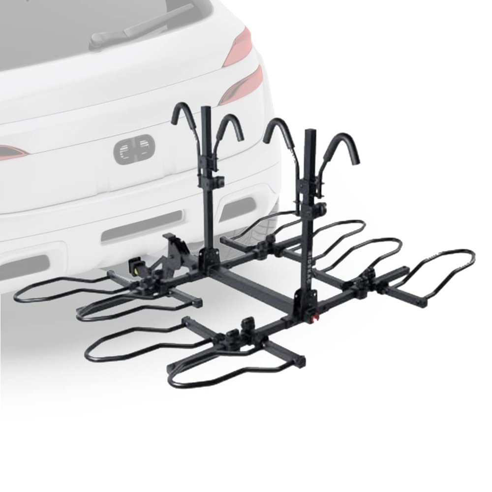 KAC Premium Bike Rack for Car, SUV, Hatchback Mount - 2" Anti-Wobble Hitch & Quick Release Lever for 4 Bikes - Heavy Duty Bicycle Carrier, Easy to Assemble/Install - Tire & Frame Straps Included