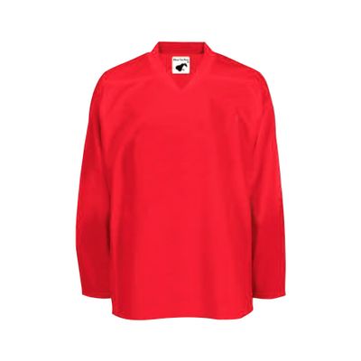 PEAR SOX Mesh Polyester Ice Hockey Jersey for Men's - Athletic Plain Practice/League/Team Jersey with Long Sleeves Scarlet