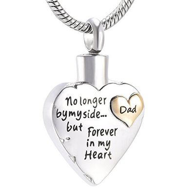 Oinsi Memorial Necklace for Loved Ones - Carved No Longer By My Side But Forever in My Heart Cremation Jewelry with Ashes + Fill Kits (Dad)