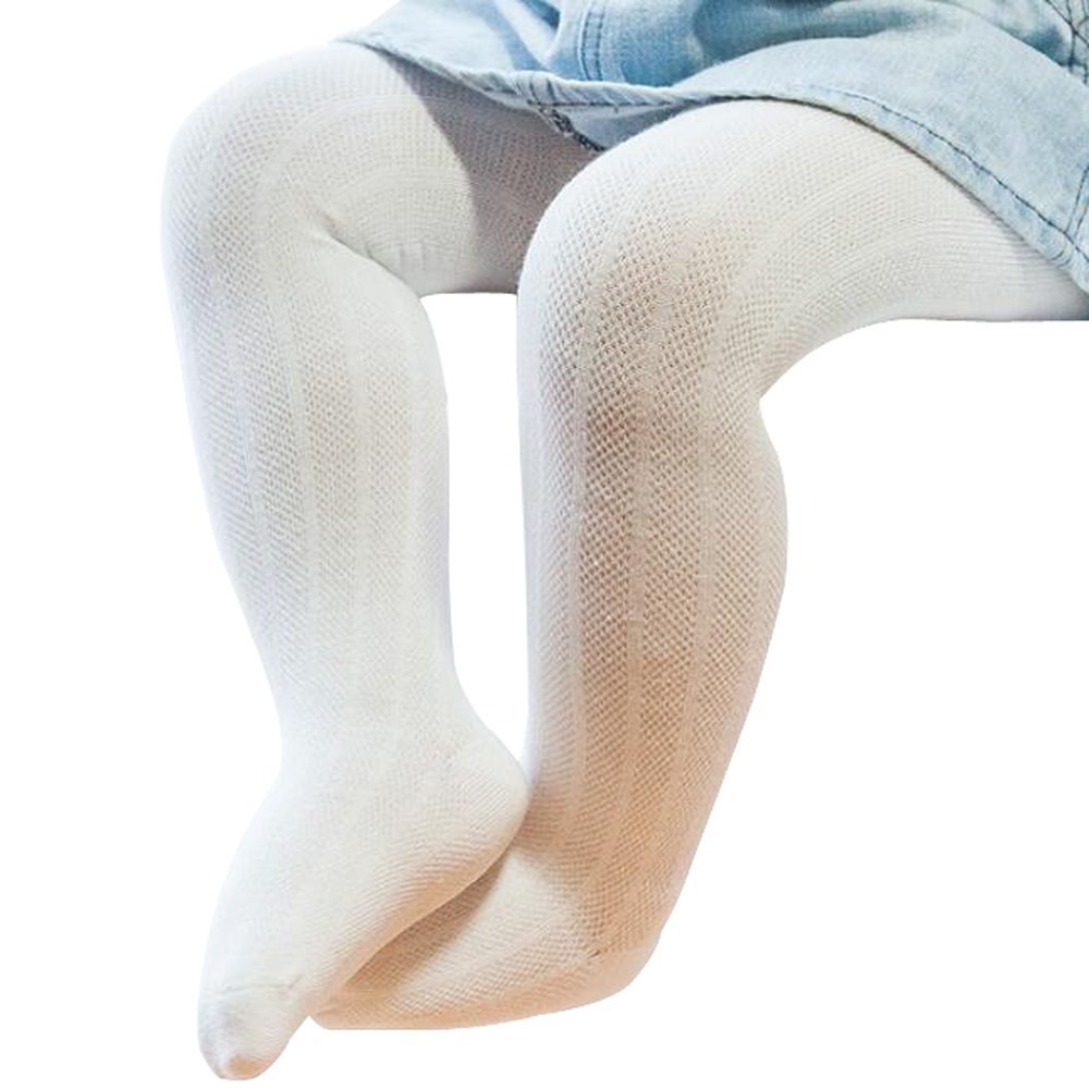 Ding-dong Baby Kid Girl Summer Spring Cotton Tights(Style 3, White,2-4T)